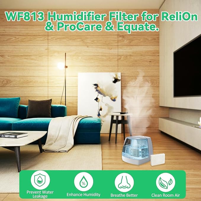 kakofaci 4 Pack WF813 Humidifier Filters Replacement Compatible with Equate EQWF813 PCWF813 Relion RCM832 RCM-832N Protec RWF813 EQ-2119-UL PCCM-832N Cool Mist Humidifiers Wick Filter