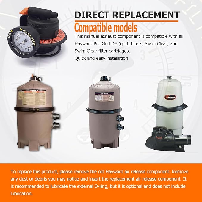 DEX2420MAR2 Air Relief Valve for Hayward DE Cartridge Sand Filters | Compatible with Pro Grid, SwimClear, DEX2400S, DEX2420, with Gauge & O-Ring