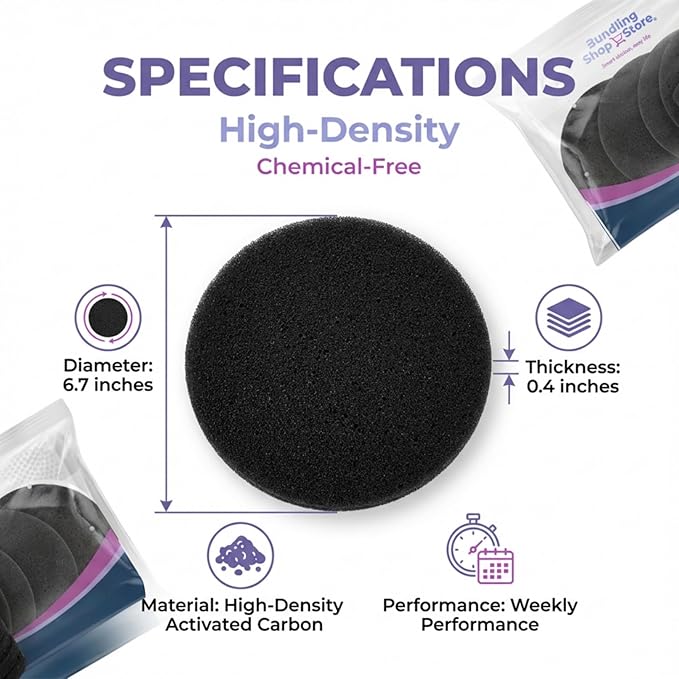 Activated Charcoal Odor Absorber- (NO Adhesive) for Trash can lids Pack of 10 Filters for composters, Trash cans, Kitchens and Recycling Areas, pet Litter Boxes