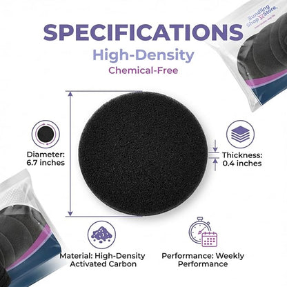 Activated Charcoal Odor Absorber- (NO Adhesive) for Trash can lids Pack of 10 Filters for composters, Trash cans, Kitchens and Recycling Areas, pet Litter Boxes