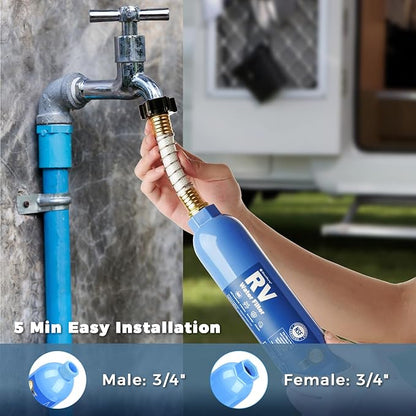 SheeChung RV Water Filter, NSF Certified, 3 PACK Inline Hose Water Filter with Brass 90 Degree Hose Elbow and Flexible Hose Protector, for RV, Boat, Camping – Reduces Odors, Bad Taste, Chlorine, Rust