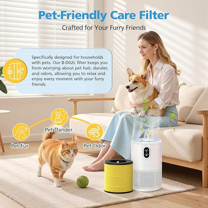 2 Pack M05 B-D02L Pet Care Replacement Filter, Compatible with MOOKA M05 / B-D02L / B-D02, KOIOS B-D02L, VEWIOR B-D02U and Tailulu D10 Air Purifiers, HEPA Filter for Pet Odors & Dander