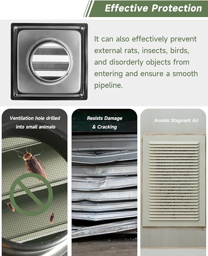 4" Metal Dryer Vent Cover Outside with Pest Guard Screen, 304 Stainless Steel Outdoor Exterior Wall Air Vent Cover with 6 Screws and Rubber Gasket for Bathroom Exhaust Vent Office Home