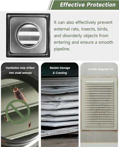 4" Metal Dryer Vent Cover Outside with Pest Guard Screen, 304 Stainless Steel Outdoor Exterior Wall Air Vent Cover with 6 Screws and Rubber Gasket for Bathroom Exhaust Vent Office Home