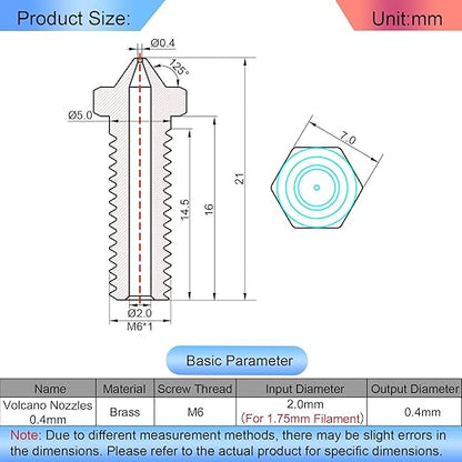 12Pcs Volcano Nozzles 0.4mm, Vyper Nozzles M6 Thread Hotend Extruder Volcano Nozzle Compatible for Artillery Genius, Sidewinder X1, X2, Anycubic Vyper, Anycubic Kobra Plus, Kobra Max 1.75mm Filament,