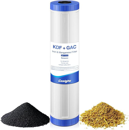 KDF-20BB & GAC Carbon Water Filter, 20'' x 4.5'' Whole House Heavy Duty Radial Flow Filter Replacement Cartridge with Kinetic Degradation Fluxion(KDF) & Granular Activated Carbon (GAC)