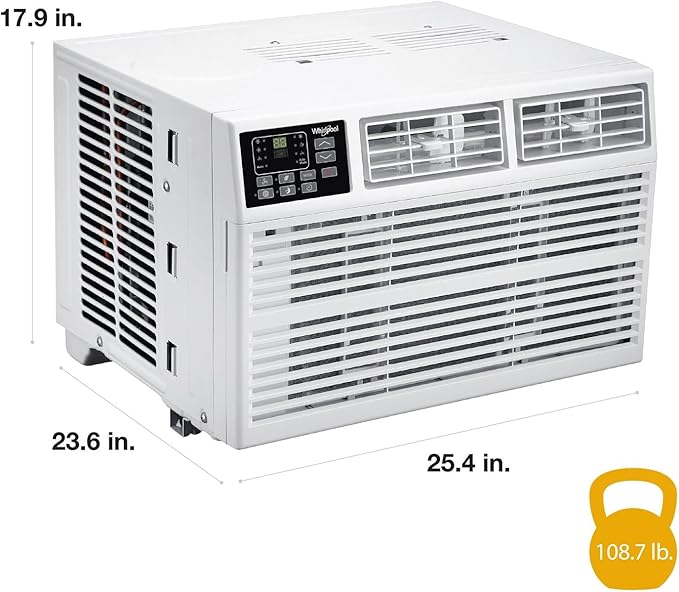 Whirlpool 18,000 BTU 230V Window Air Conditioner with Supplemental Heat, Window Mounted AC Unit with Heater for Apartment, Living Room, Bedroom, Large Rooms up to 1000 Square Feet
