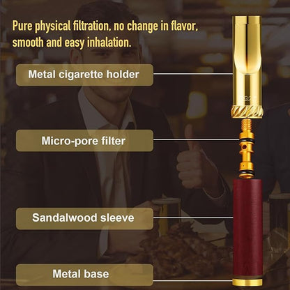 Reusable Washable Cigarette Filter Handcrafted Wood Metal Smoking Cigarette Filter Never Fade Cigarette Holders Reduces Tar Nicotine Birthdays Father Day Gift Wooden Gift Box