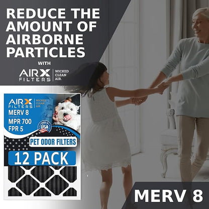 20x25x2 Air Filter MERV 8 Rating, 12 Pack of Furnace Filters Comparable to MPR 700, FPR 5, Pet Odor Retention Filters - Made in USA by AIRX FILTERS WICKED CLEAN AIR.