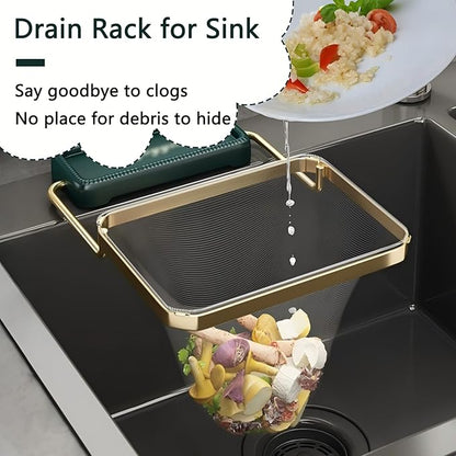 Kitchen Food Waste Filter Basket with 50Pcs Mesh Bag Collapsible Residue Filter Screen Holder Square Bracket Corner Hanging Drain Rack Sink Strainer White 1pcs
