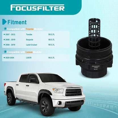 FOCUSFILTER 15620-0S010 OEM Grade Oil Filter Housing Cap, for Toyota Tundra 5.7L V8 2007-2013, Sequoia 5.7L V8 2008-2019, Land Cruiser, Lexus LX570 2007-2019, Replaces 15620-38010, 917-016