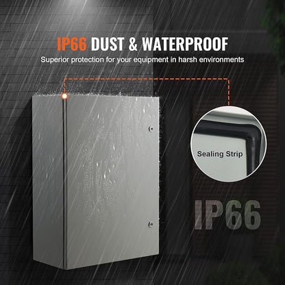 VEVOR Steel Electrical Box, 28 x 20 x 10 in, Cold Rolled Steel Electrical Enclosure Box, Wall-Mounted Outdoor Electrical Electronic Equipment Enclosure with Mounting Plate Hinges Lock, IP66 Waterproof
