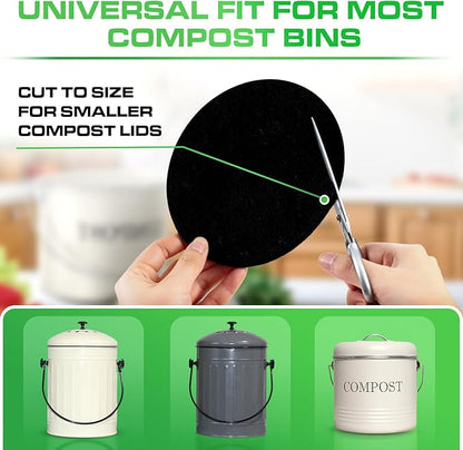 Plexon 10 Packs Charcoal Filters for Compost Bucket Countertop Bin 1.5 Gallon - Kitchen Natural Home Compost Bin Filter - Replacement Refill, Round 6.5 inch