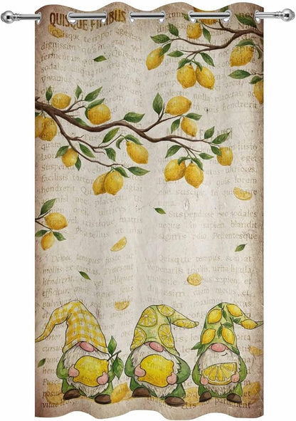 Summer Gnome Outdoor Curtains for Patio Gnome Lemon Leaf Vintage Waterproof Outside Curtains with Grommet Top Weatherproof Curtain for Cabana Pergola Gazebo, 1 Panel, 54" W x 95" L