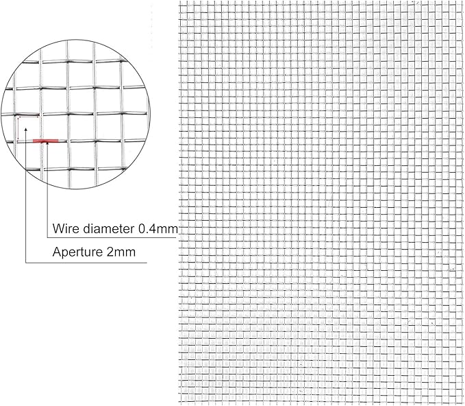 304 Stainless Steel Woven Wire Mesh,304 Stainless Steel Mesh Sheet,Heat-Resistant Woven Wire Rodent Mesh Garden Insect Screen Airbrick Filter Net with 2 Mm Mesh Hole Never Rust