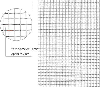 Stainless Steel Woven Wire Mesh, 304 Stainless Steel Mesh Sheet, Heat-Resistant Woven Wire Rodent Mesh Garden Insect Screen Airbrick Filter Net with 2 Mm Mesh Hole Never Rust