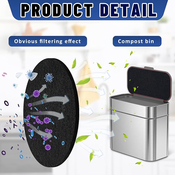 Square Compost Bin Charcoal Filters 78.7 x 5.5 Inch, Activated Carbon Filter Sheet Thickening Trimmable for Compost Bucket Compost Pail Countertop Recycle Bin