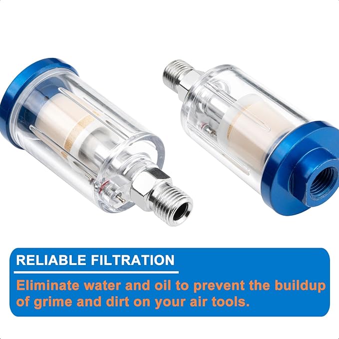 Air Dryer & Water Oil Separator for Compressor, 1/4'' NPT Inline Moisture Filter for Spray Paint Guns, Pneumatic Tools & Air Line (2 Pack)