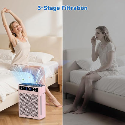 Air Purifiers for Home, Large Room up to 3000 Ft², HEPA Air Purifier for Home Pets with Filter, Air Quality Sensor, Timer, Air Cleaner for Bedroom, Dorm Room, Pet Hair, Office - Pink