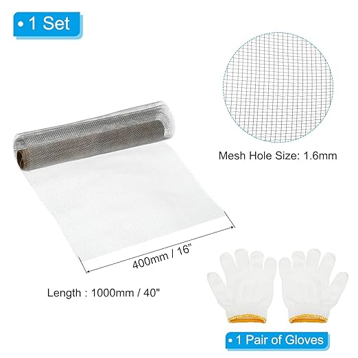 PATIKIL 40" L x 16" W Woven Wire Mesh, 14 Mesh 304 Stainless Steel Air Vent Filter Screen with Gloves for Window Security Vent Cover Filtration Animals Fence