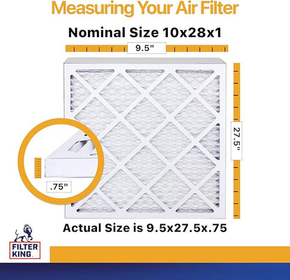 Filter King 10x28x1 Air Filter | 4-PACK | MERV 13 HVAC Pleated A/C Furnace Filters | MADE IN USA | Actual Size: 9.5 x 27.5 x .75"