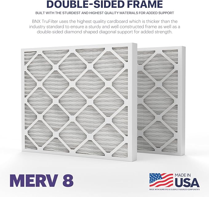 BNX TruFilter 20x24x2 Air Filter MERV 8 (4-Pack) - MADE IN USA – Dust & Pet Defense Electrostatic Pleated Air Conditioner HVAC AC Furnace Filters for Dust, Pet, Mold, Pollen MPR 600 – 700 & FPR 5