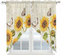 Farm Sunflowers Swag Valances for Windows, Retro Flowers Butterfly Botanical Beige Rod Pocket Kitchen Curtains Valance, Small Window Curtains Swag for Cafe Bathroom Living Room, 2 Panels, 28x36 inch