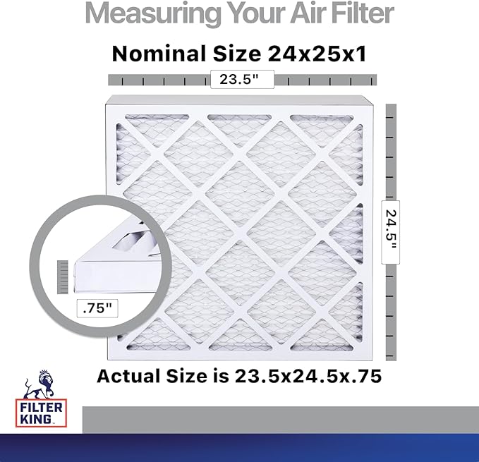 Filter King 24x25x1 Air Filter | 4-PACK | Carbon MERV 8 HVAC Pleated A/C Furnace Filters | MADE IN USA | Actual Size: 23.5 x 24.5 x .75"