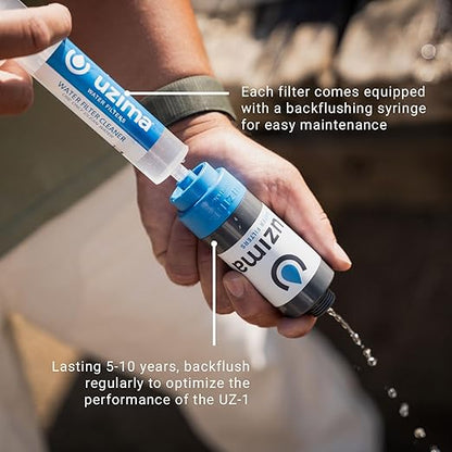 Uzima UZ-1 Water Filter Cartridge Replacement | Gravity Water Filter for UZ-2, UZ-BP, D-Prep | 0.1 Micron Standalone Purifier for Emergency, Survival, Camping, Bug Out Bag