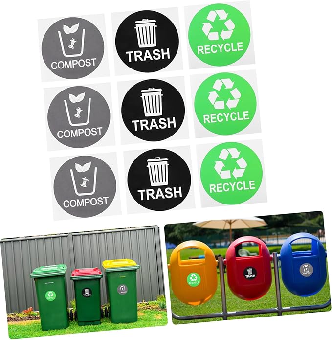 9pcs Trash Can Stickers for Waste Sorting Self-Adhesive Garbage Classification Labels for Recycling