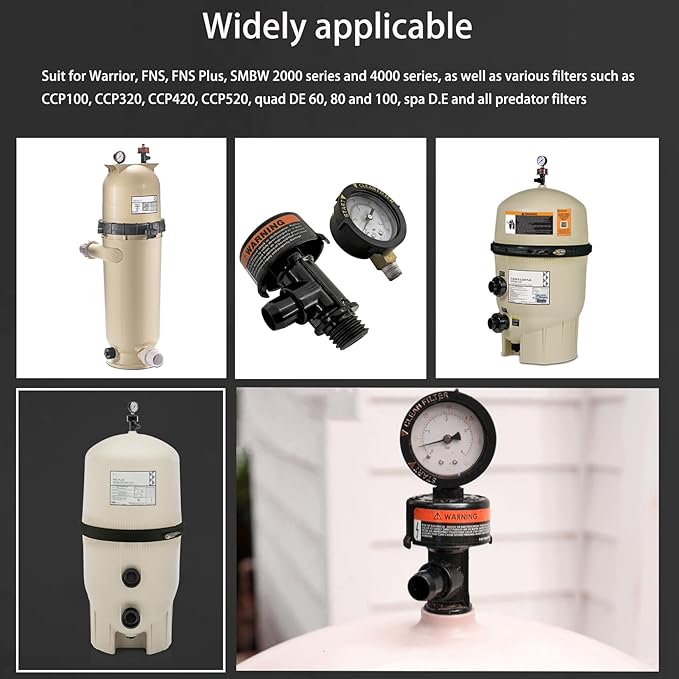 High Flow Manual Air Relief Valve with Pressure Gauge Compatible with FNS, Clean and Clear, Quad DE, 2000 4000 Series Pool and Spa Filters Replacement for 98209800 and 98209803 Models