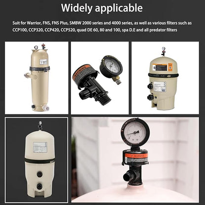 High Flow Manual Air Relief Valve with Pressure Gauge Compatible with FNS, Clean and Clear, Quad DE, 2000 4000 Series Pool and Spa Filters Replacement for 98209800 and 98209803 Models