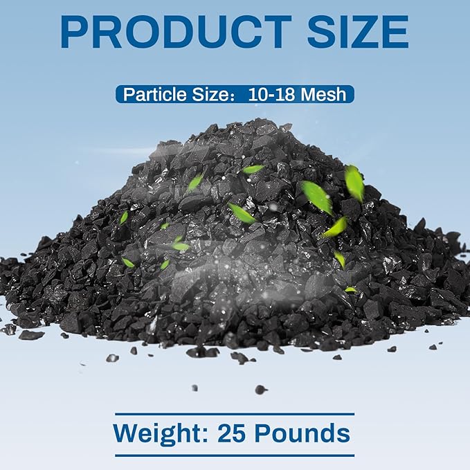 Timgle Bulk Water Air Filter Activated Charcoal Coconut Hull Granular Activated Carbon 10-18 Mesh Water Distiller Charcoal Filters Media for Filtration(25 Lbs)