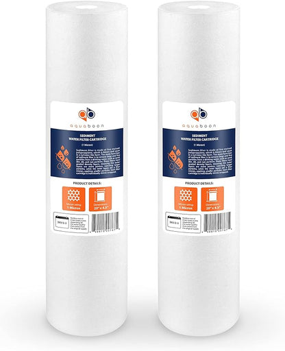 Aquaboon 1 Micron 20 x 4.5 Sediment Water Filter Replacement Cartridge | Whole House Sediment Filtration | Compatible with AP810-2, SDC-45-2005, FPMB5-20, P5-20, FP25B, 155358-43, 2 Pack