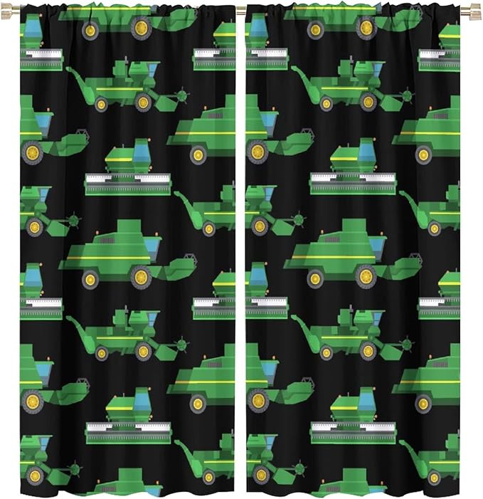 Kids Agriculture Machine Window Curtains, Farm Equipment Tractors Transport Combines Rod Pocket Decorative Windows Curtain for Boys Children Teens Room Decor 63x72in (30% Blackout)