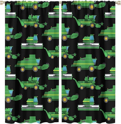 Kids Agriculture Machine Window Curtains, Farm Equipment Tractors Transport Combines Rod Pocket Decorative Windows Curtain for Boys Children Teens Room Decor 63x72in (30% Blackout)