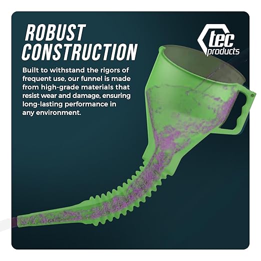 TEC Products FlexAll Long Flexible Funnels - Automotive Oil Funnel with Hose, Durable Nitrile Rubber for Oil Change, Transmission Funnel Fluid, Diesel, Fuel, Gas - Made in USA - Green (16 x 5 Inches)