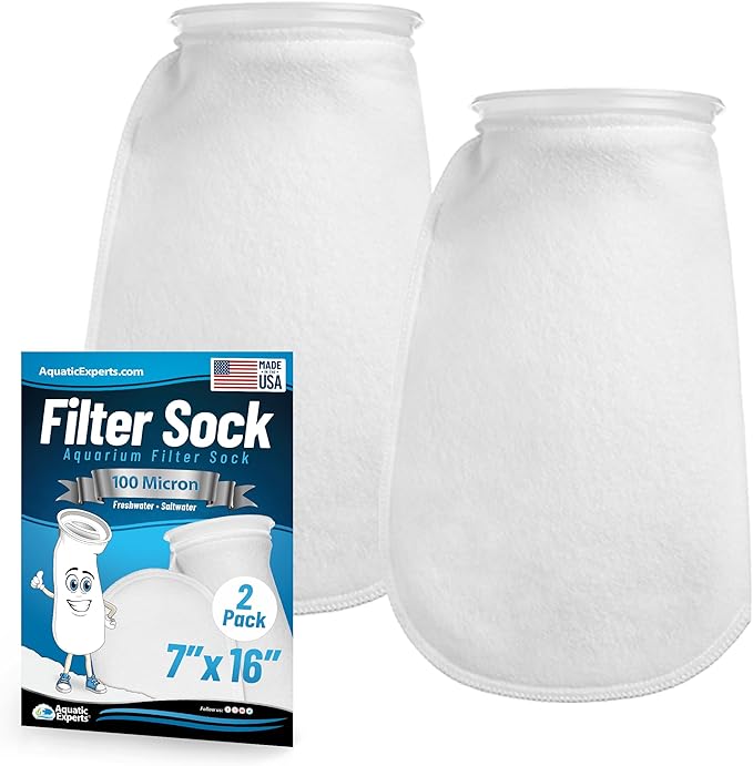 Aquatic Experts 7 Inch Filter Sock - 100 Micron Felt Filter Sock, Filter Socks for Saltwater Aquarium, Fish Tank Sump Filter Sock, Freshwater Aquarium Socks, Reef Filter Sock (7"x16", 2 Pack)