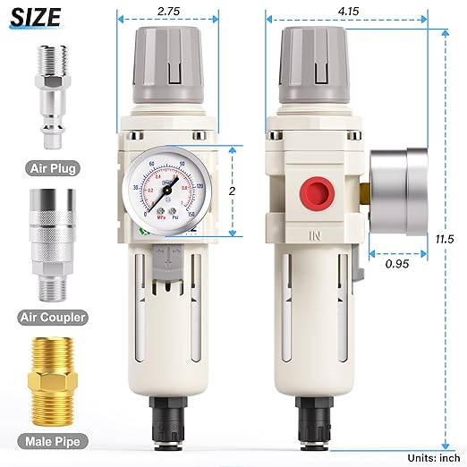 TAILONZ PNEUMATIC 1/2 Inch NPT Automatic Drain Air Filter Pressure Regulator Combo Piggyback, Air Tool Compressor Filter with Gauge AW4000-04D