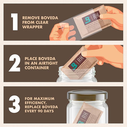 Boveda 62% Two-Way Humidity Control Packs for Storing 1 lb – Size 67 – 12 Pack – Moisture Absorbers for Storage Containers – Humidifier Packs – Individually Wrapped Hydration Packets
