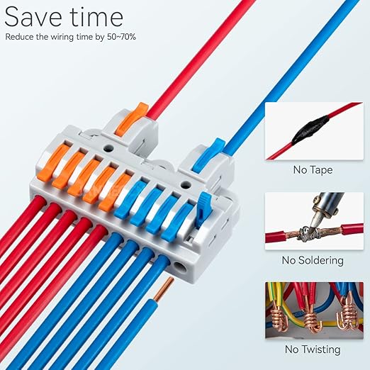 6pcs DIN Rail Terminal Blocks, DIY Splicing Wire Connectors for Circuit Inline 28-12AWG (2 in 10 Out)