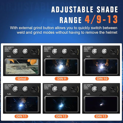 TRQWH Welding Lens - Solar Auto Darkening Welding Helmet Lens True Color Technology with 2 Arc Sensor Ajustable Shade Range 4/9-13 Automatic LCD Lens Dimming Shade Filter 4.33x3.54in Auto Welding Lens