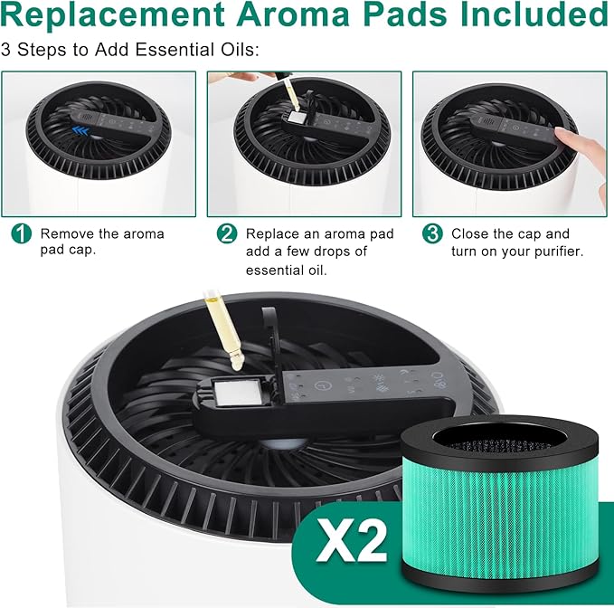 2 Pack MK01 MK06 Air Filter Replacement Compatible with Aroeve MK01 MK06, ToLife TZ-K1 and Kloudi DH-JH01 Filter, Pet Dander Version, Green