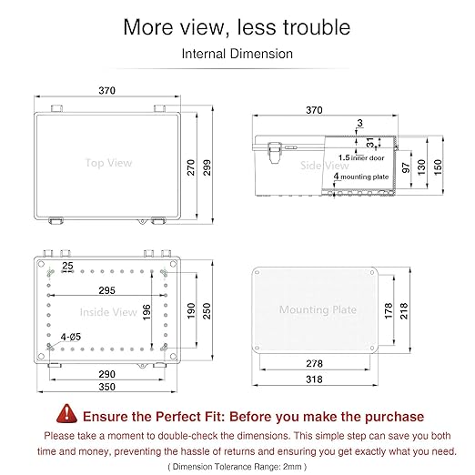 QILIPSU Waterproof Junction Box IP67 Outdoor Plastic Electrical Project Enclosure Weatherproof with Inner Door, Mounting Plate, Wall Brackets, Hinged Clear Cover 14.6"x10.6"x5.9" CC-D