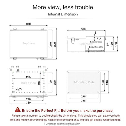 QILIPSU Waterproof Junction Box IP67 Outdoor Plastic Electrical Project Enclosure Weatherproof with Inner Door, Mounting Plate, Wall Brackets, Hinged Clear Cover 14.6"x10.6"x5.9" CC-D