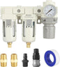 3/8" NPT Three Stage Air Drying System - 5 Micron Particulate Filter Air Pressure Regulator Combo - 0-125psi Gauge, Semi-Auto Drain, Metal Bracket