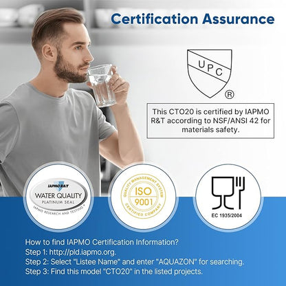 PUREPLUS 5 Micron 20" x 2.5" Whole House CTO Carbon Sediment Water Filter Cartridge Compatible with C1-20, EP-20, HX-CB-25-2010, F3WCB32, Pack of 2