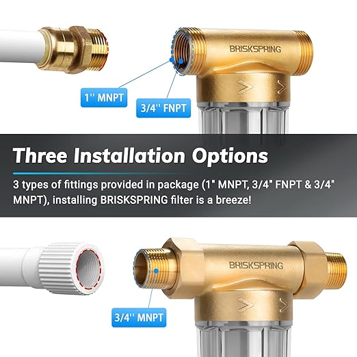 Spin Down Sediment Filters with Scraper, Well Water Filter System for House, Reusable Whole House Water Filter for Well Water, 300 Micron, 1" MNPT + 3/4" FNPT + 3/4" MNPT, BPA Free