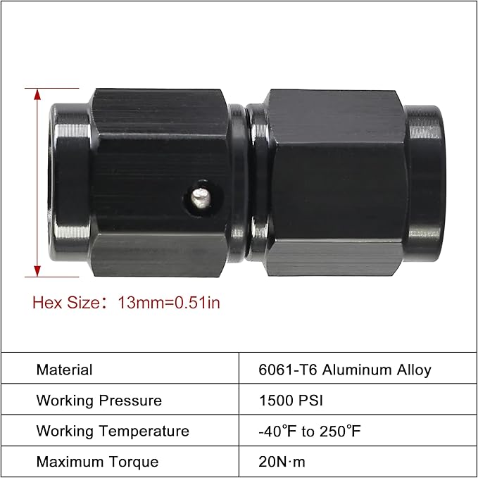 EVIL ENERGY 3AN Female to 3AN Female Straight Swivel Coupler Union Fitting Adapter Aluminum Black 2PCS