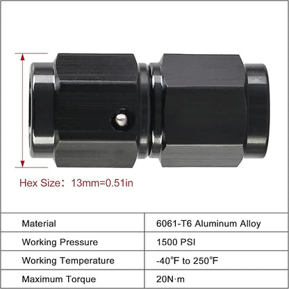 EVIL ENERGY 3AN Female to 3AN Female Straight Swivel Coupler Union Fitting Adapter Aluminum Black 2PCS